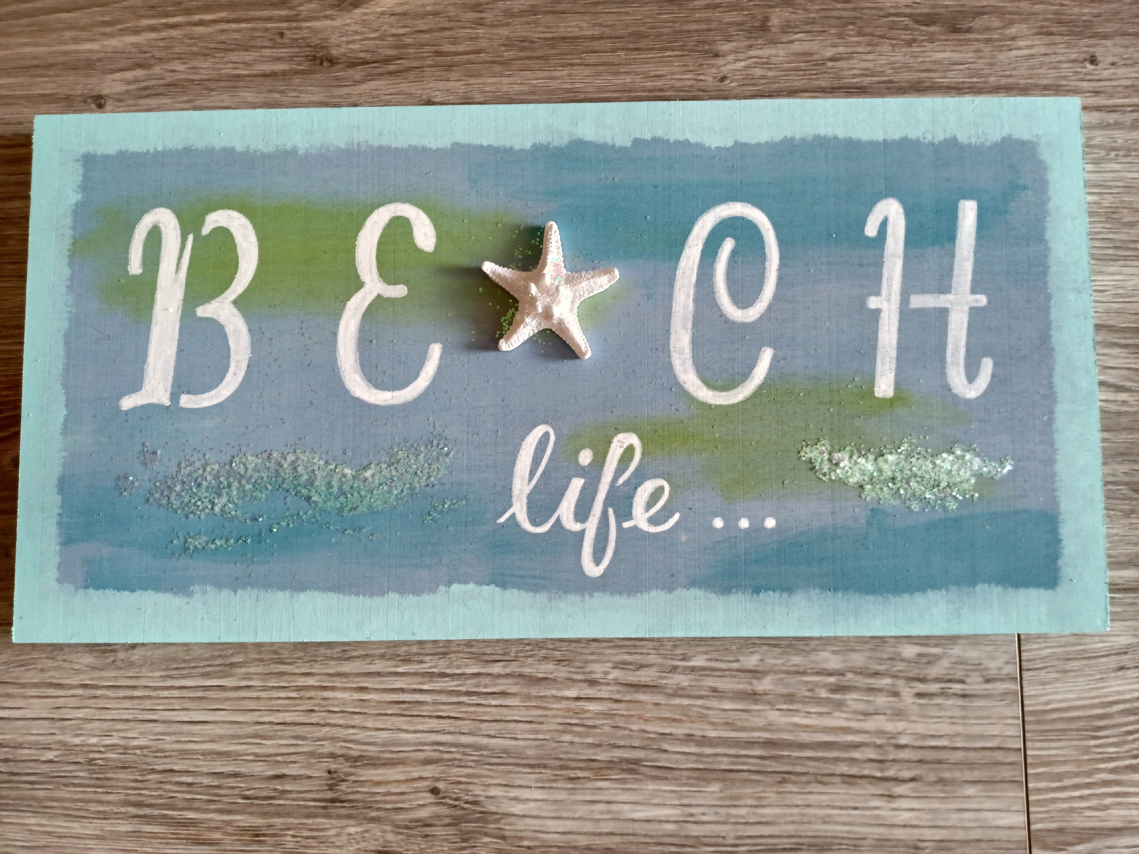 Beach Life — hand-painted plaque with starfish and glitter